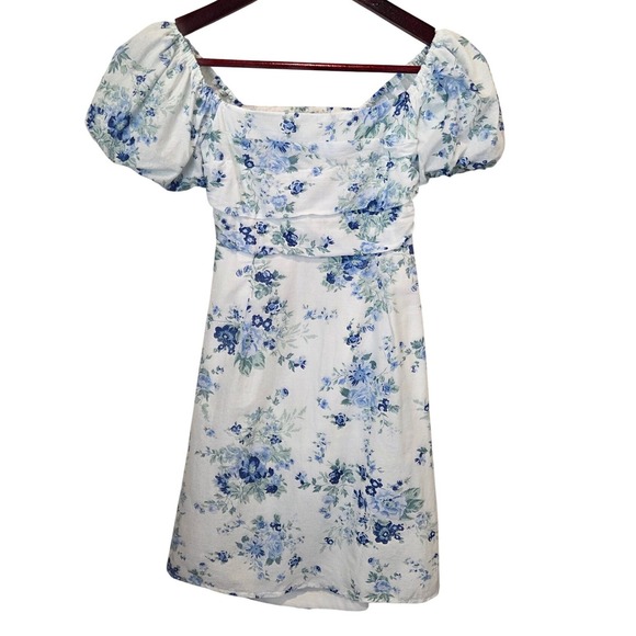 Altar'd State Floral Puff Sleeve Square Neck Cutout Back Mini Dress - Picture 9 of 12